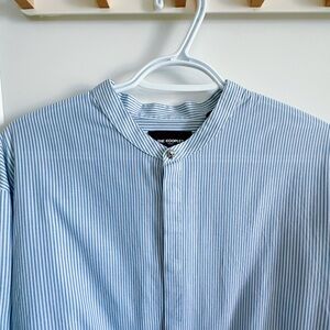 The Kooples Light Blue and White Striped Casual Button Down Shirt